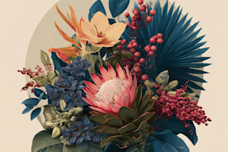 make a botanical illustration of flowers, plants