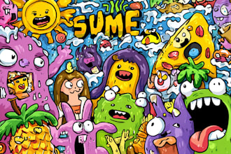 create cartoon doodle art illustration for your project