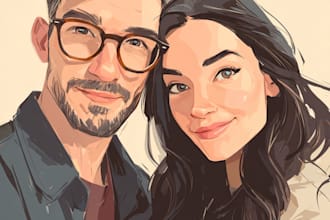 make a cartoon couple portrait, couple illustration