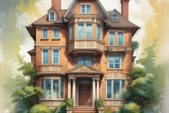 sketch and watercolor of house illustration