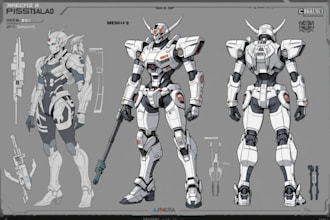 draw mecha robot character sheet design