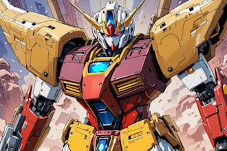draw gundam, transformers, mecha robot in anime manga style