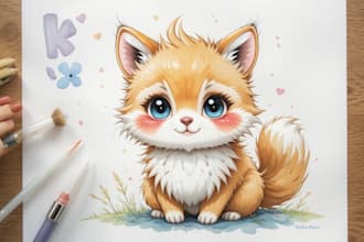 draw a cute furry character in watercolor