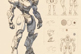 draw mecha robot character sheet design
