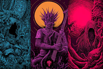 create dark art metal illustration for tshirt and merch