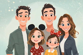 design a professional disney family portrait art