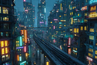 do a cyberpunk futuristic city art
