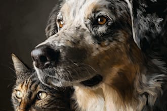 do realistic digital pet portrait dog, cat, horse