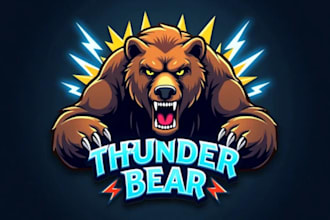 create trendy thunder bear logo with t shirt design