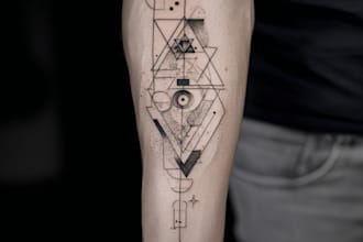 custom a geometric realism in black and grey tattoo design