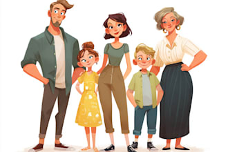 draw a vector art family portrait