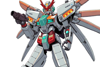 do anime style mecha robot illustrations