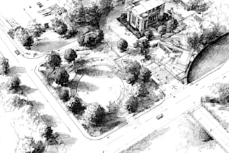 draw landscape sketch, architectural site plan, map
