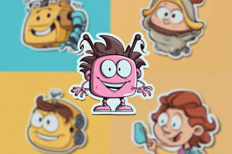 draw cute cartoon character, mascot, stickers