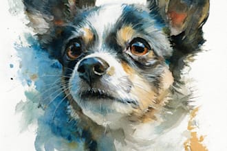 paint dog, cats, whatever pet portrait with watercolor
