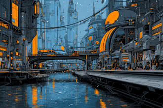 create a cyberpunk futuristic city illustration