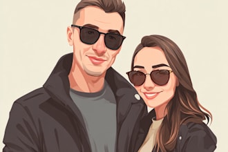 illustrate a romantic family couple portrait