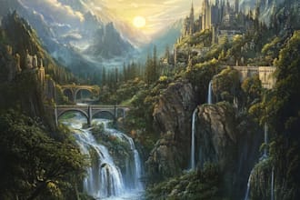 draw fantasy background and landscape