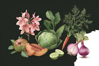 illustrate digitally realistic fruits or veggies