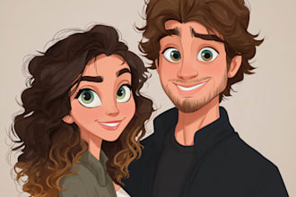 do cartoon disney couple portrait