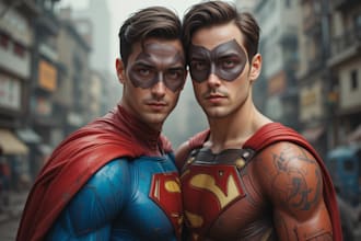 make watercolor super hero couple portrait