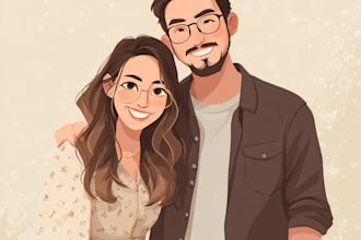 create cartoon disney couple portrait