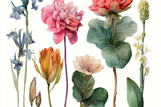 draw botanical illustration of flower illustration, plant illustration