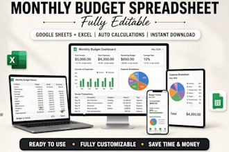 design editable excel, google sheets, budget spreadsheet and invoice templates