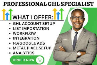 setup gohighlevel real estate funnels google ads facebook ads crm automation va