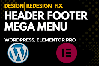 design redesign custom header footer and mega menu in wordpress elementor