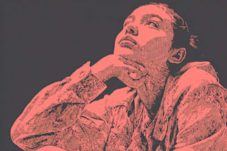 draw a custom digital art portrait in linocut style