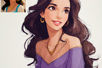 draw your portrait in charming disney cartoon style
