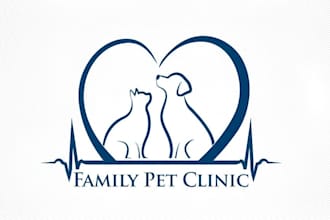 design pet, dog, cat, animal and veterinary clinic logo