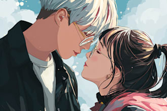draw you anime couple art portrait