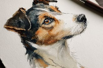 paint dog, cats, whatever pet portrait with watercolor