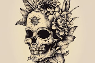 design line art traditional tattoo and tshirt design