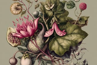 draw vector botanical illustrations of plants, fruits