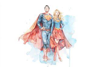 make watercolor super hero couple portrait art
