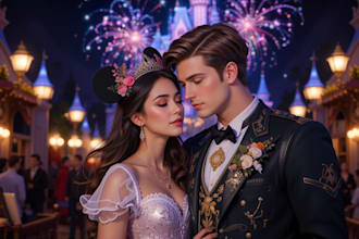create cartoon disney couple portrait