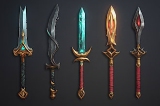 create a game and fantasy weapon design and illustration