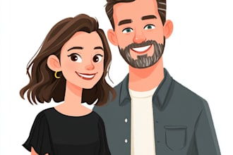 draw faceless cartoon portrait for single, couple and family