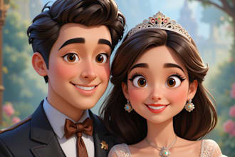 draw a charming portrait of a disney animated couple