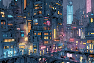 design an illustration of futuristic cyberpunk city