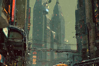 design science fiction city and cyberpunk art illustration