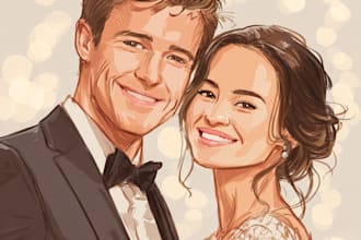 draw couple portrait for wedding illustration