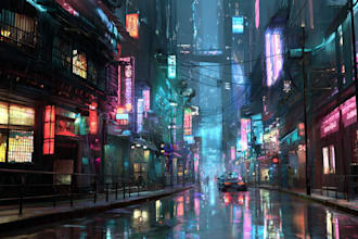 draw illustration of futuristic cyberpunk city