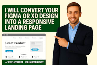 convert your figma or xd design into a responsive landing page