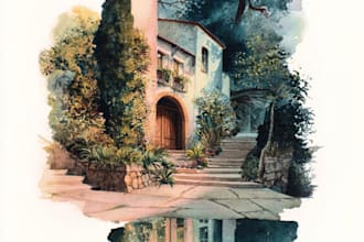 draw original watercolor landscape or architecture art