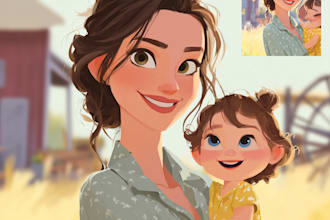create a disney pixar style portrait for mothers day gift