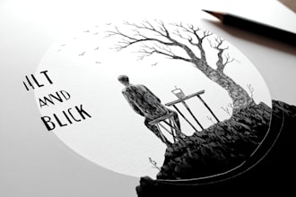 draw black and white ink and pencil illustration